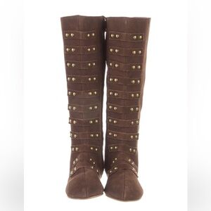 Girls Brown Studded Knee-High Boots